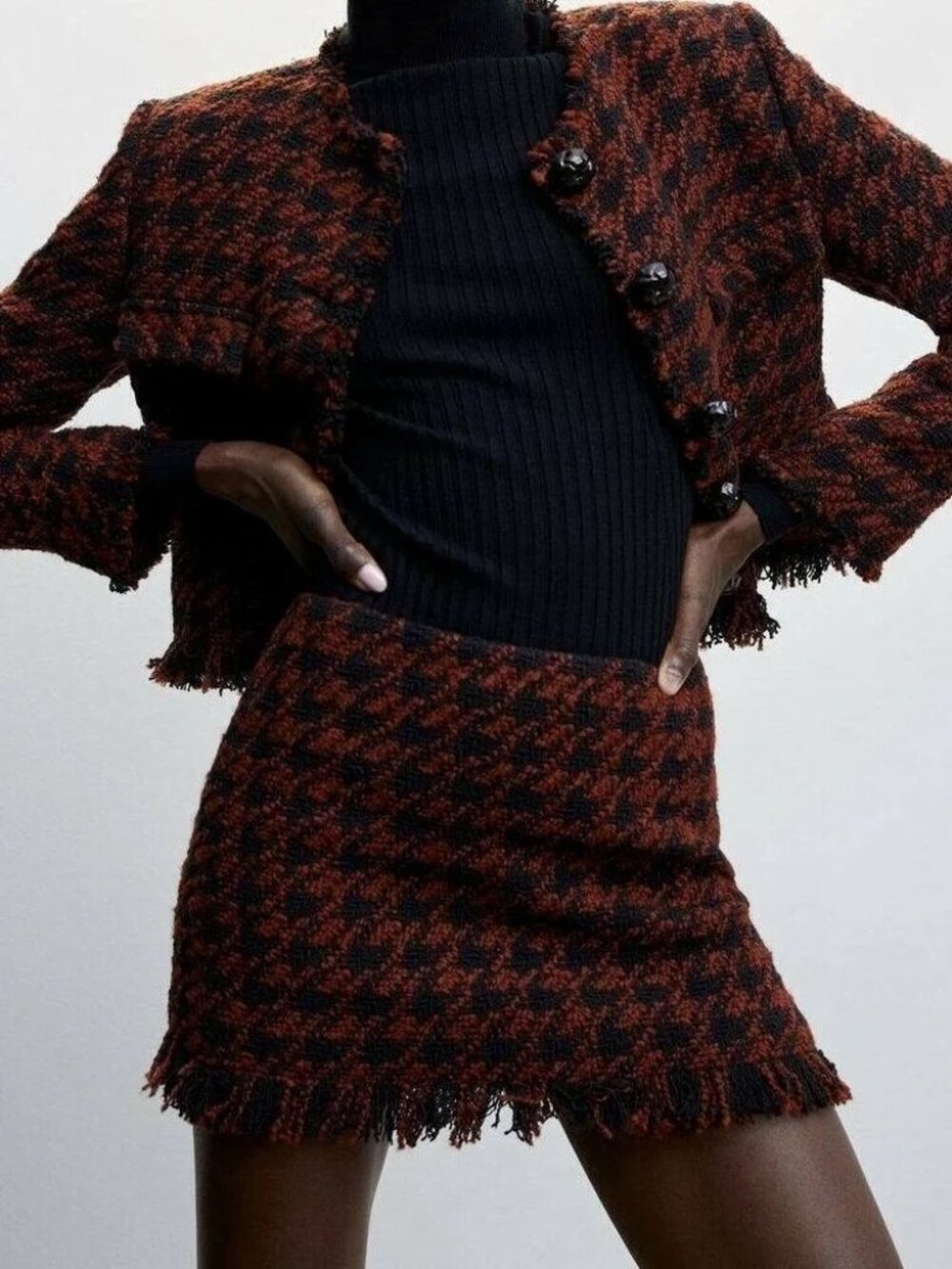 MANGO Women's Fringed Tweed Preppy A-line Mini Skirt Sz XL * NWT *